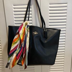 Coach Black Tote with Multicolor Scarf